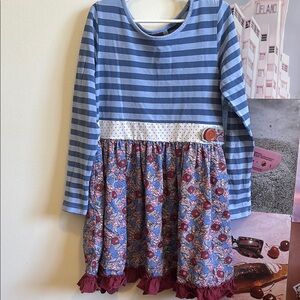 Striped Blue and Floral Kids Dress
